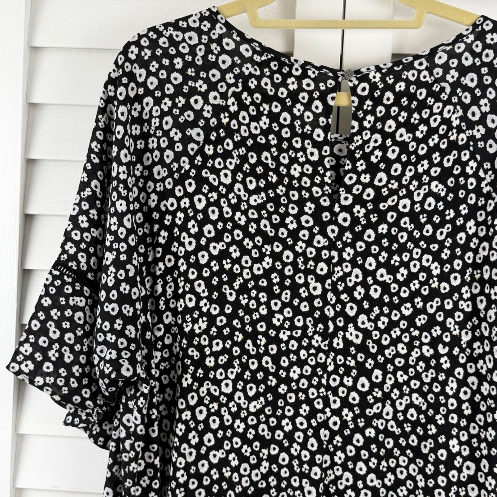 Loft Blouse Women XXL Black Floral Bell Sleeve Crochet Trim - Picture 8 of 15